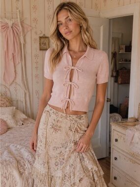 253 • Ballet Pink Bow Knit Top